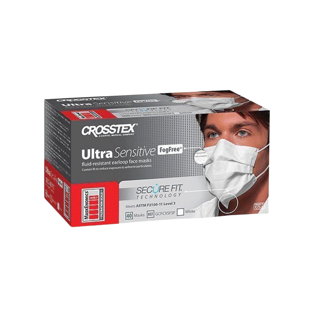 Crosstex GCFCXSFSF Ultra Sensitive FogFree Earloop Secure Fit ASTM Level 3 Face Masks White 40/Pk Crosstex GCFCXSFSF Ultra Sensitive FogFree Earloop Secure Fit ASTM Level 3 Face Masks White 40/Pk